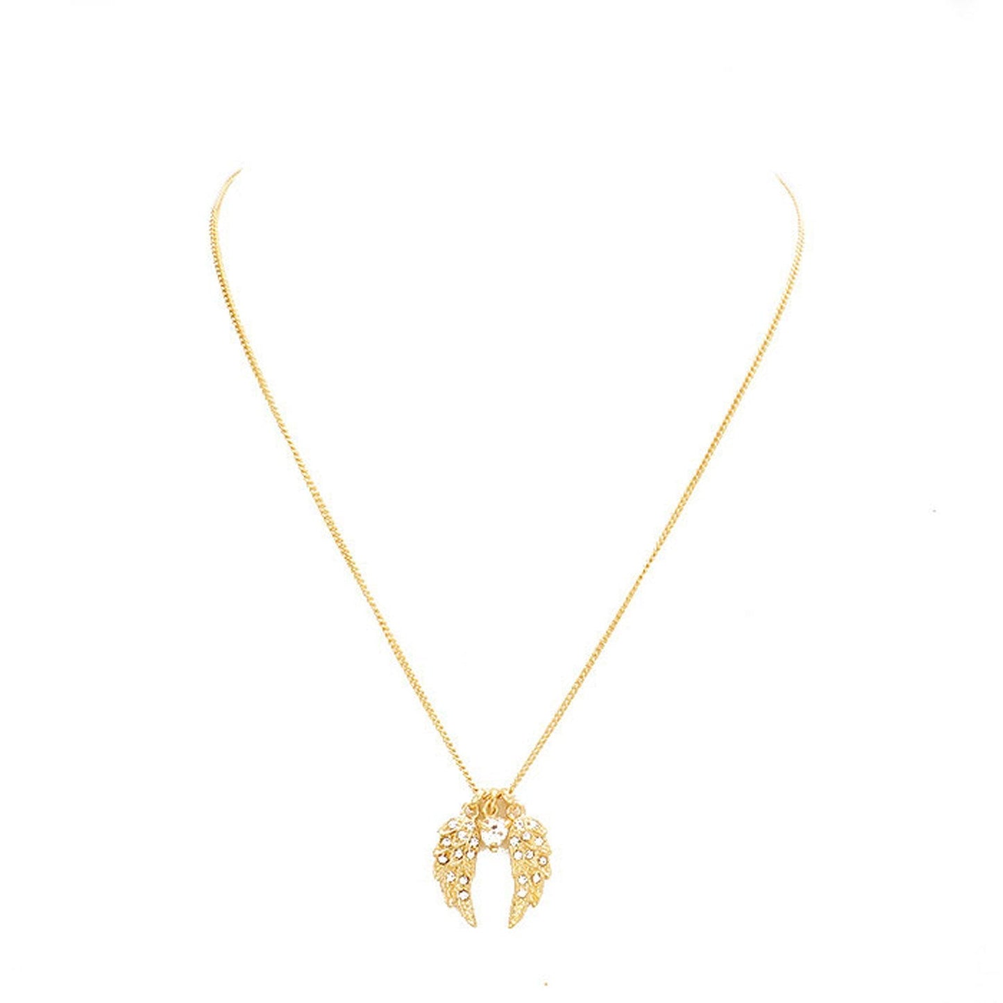 Crystal Wing Heart Bead Pendant Necklace