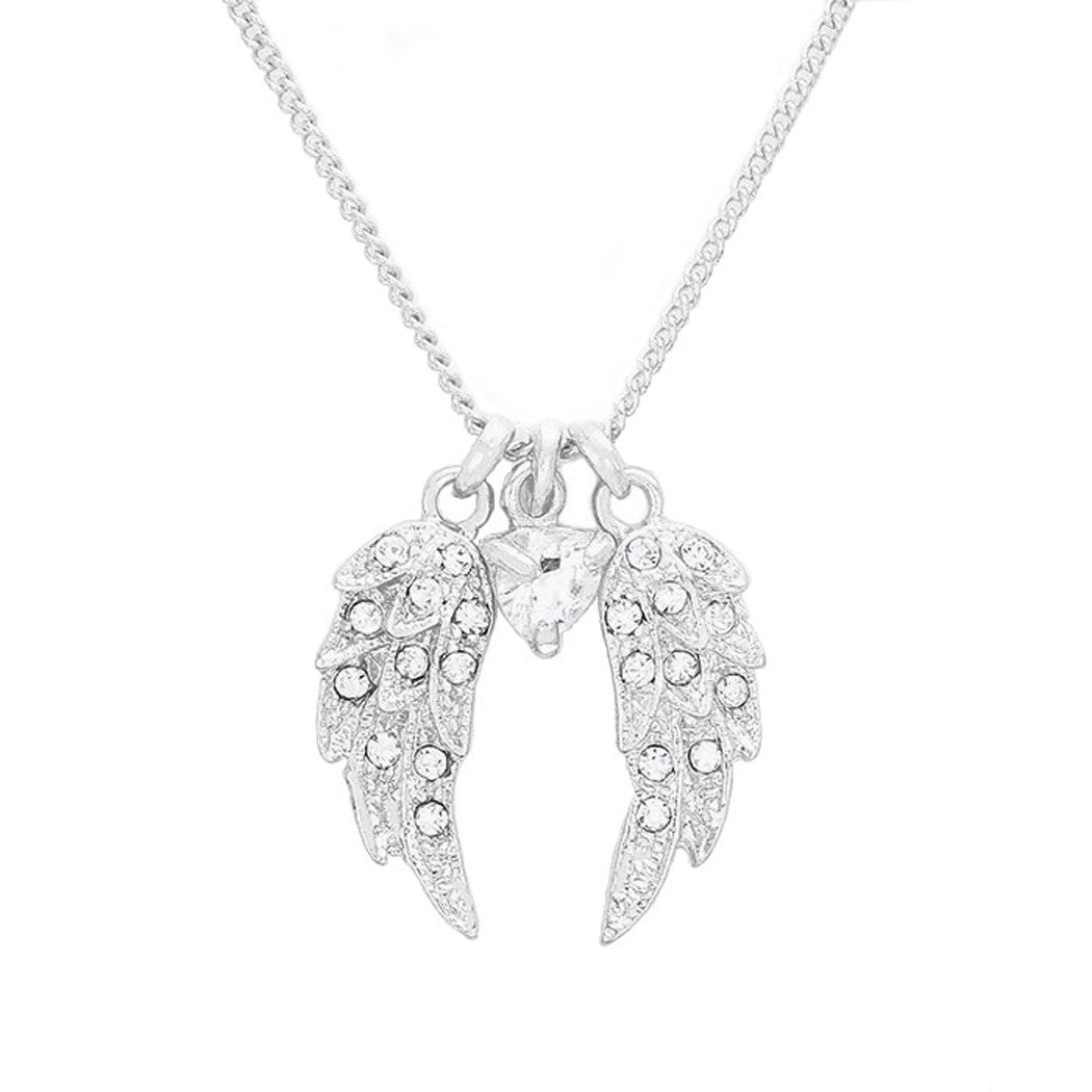 Crystal Wing Heart Bead Pendant Necklace