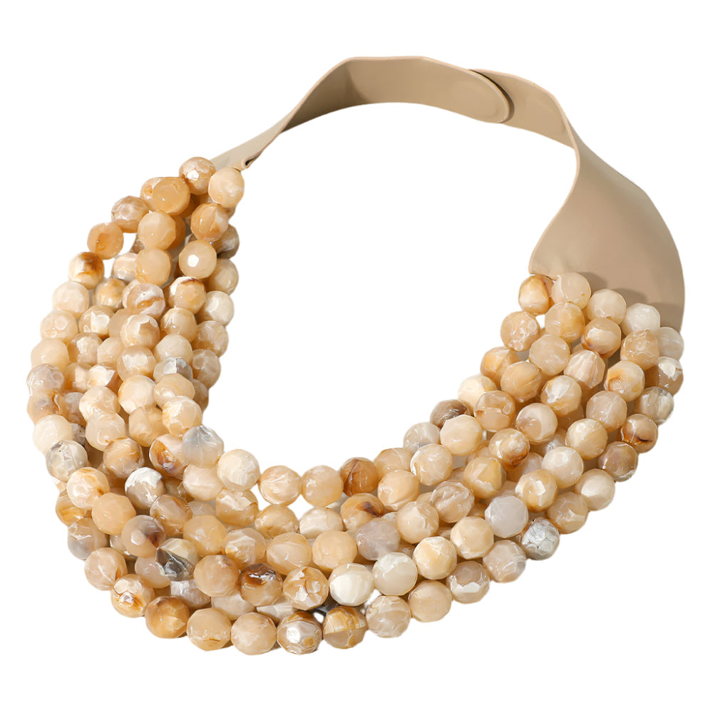 Women's Marbled Faceted Acrylic Ball Beaded Multi Strand Layered Faux Leather Magnetic Necklace