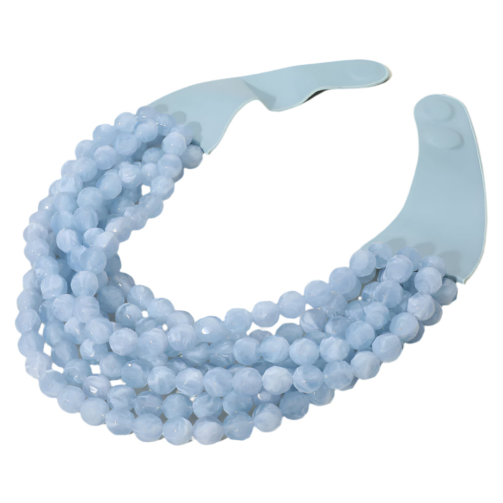 Women's Marbled Faceted Acrylic Ball Beaded Multi Strand Layered Faux Leather Magnetic Necklace