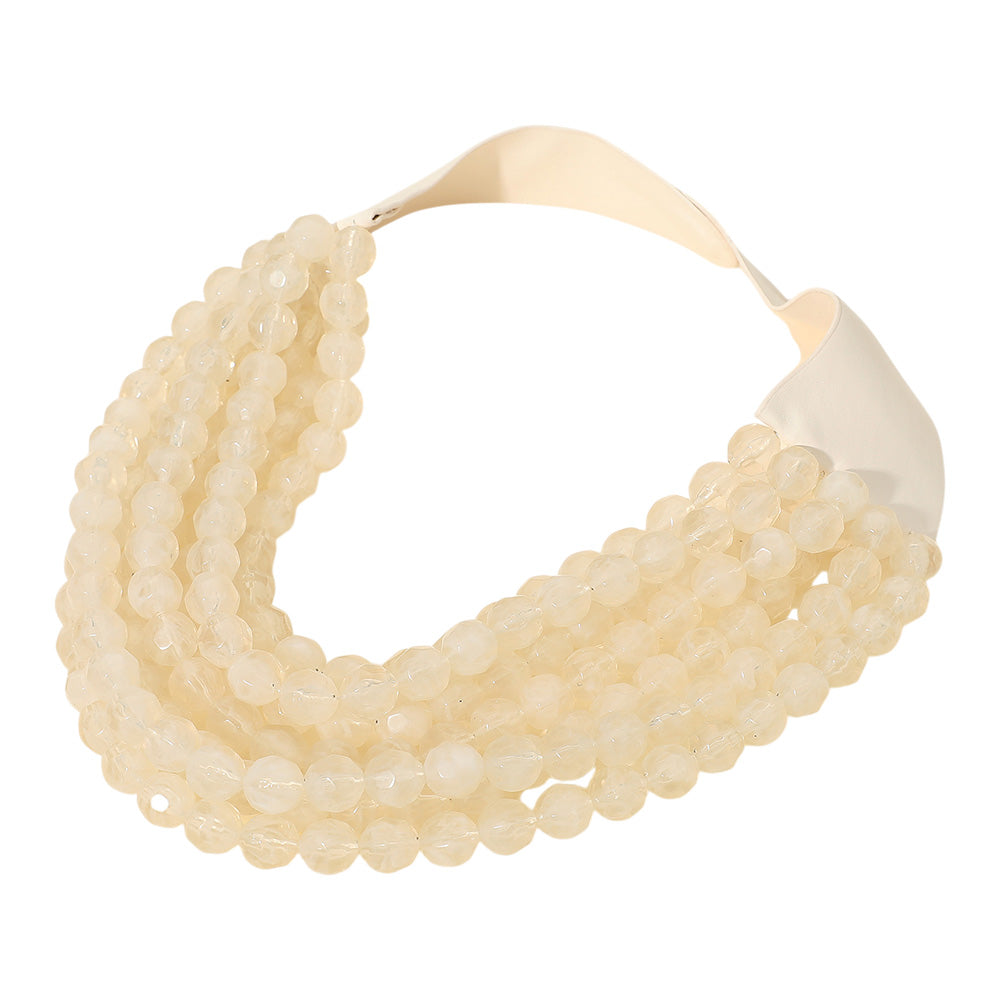 Women's Marbled Faceted Acrylic Ball Beaded Multi Strand Layered Faux Leather Magnetic Necklace