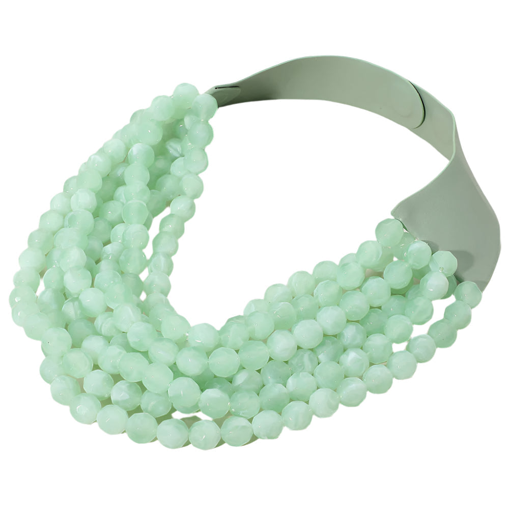 Women's Marbled Faceted Acrylic Ball Beaded Multi Strand Layered Faux Leather Magnetic Necklace