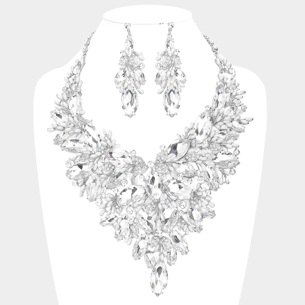 Marquise Stone Cluster Leaf Evening Necklace