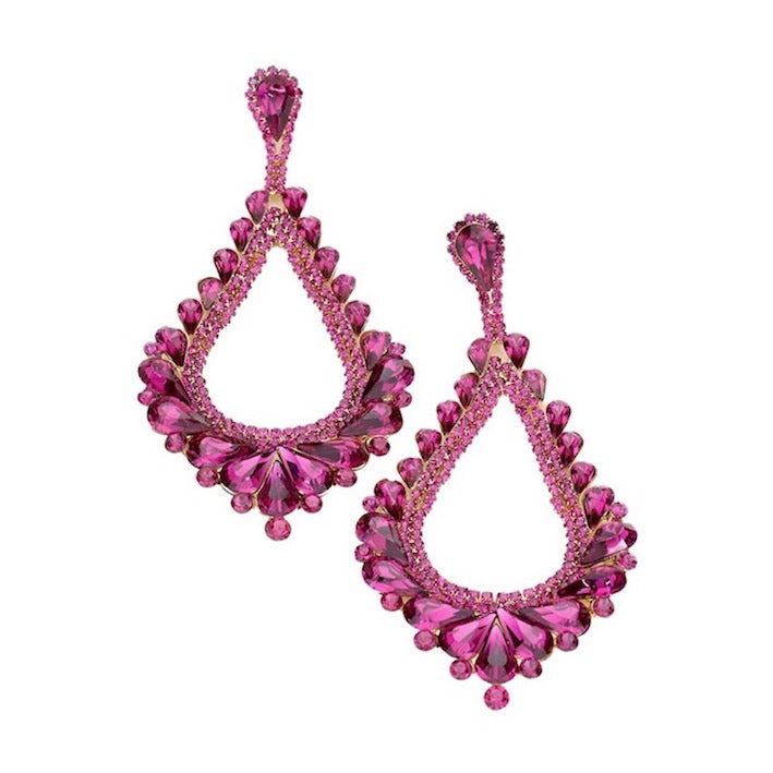 Oversized Cut Out Cluster Vine Accented Teardrop Earrings