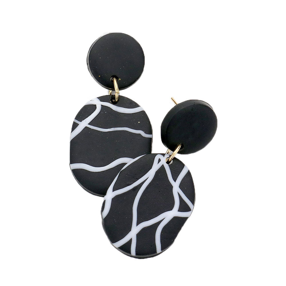 Patterned Oval Polymer Clay Dangle Earrings