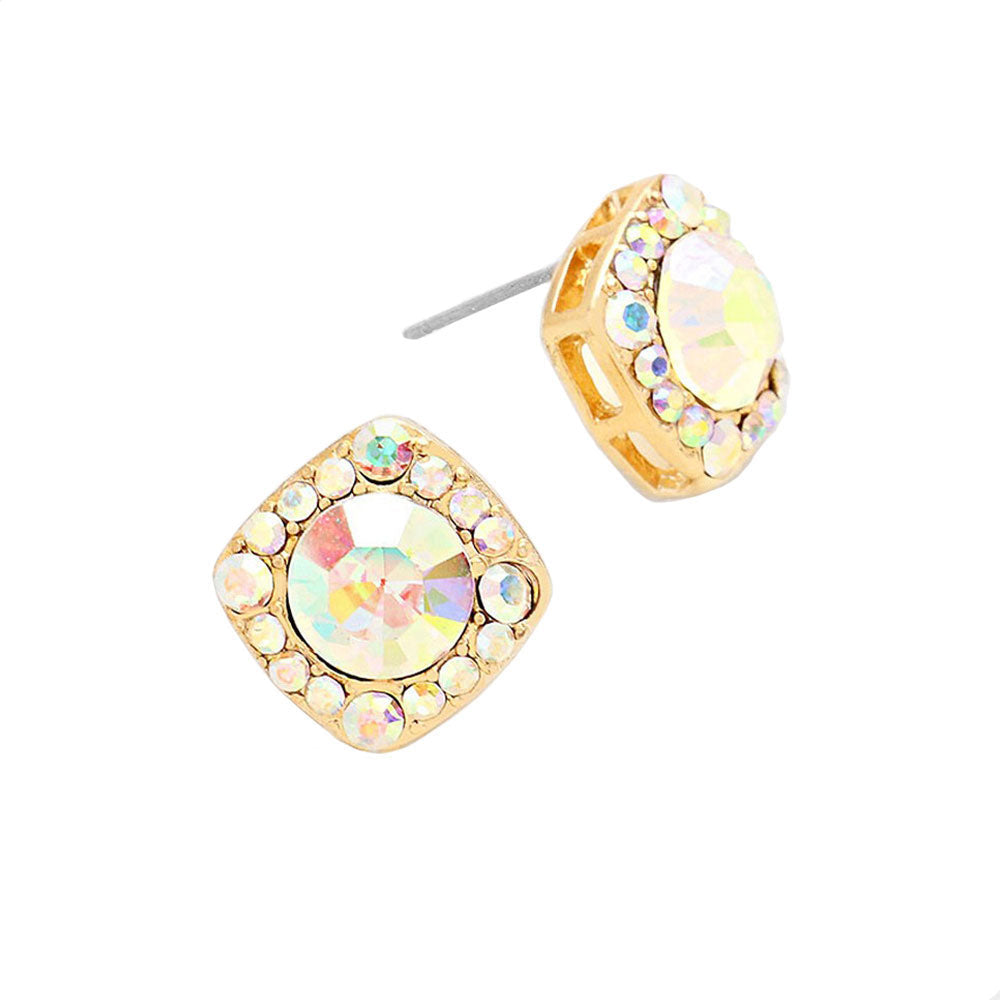 Round Glass Crystal Cut Quad Stud Earrings