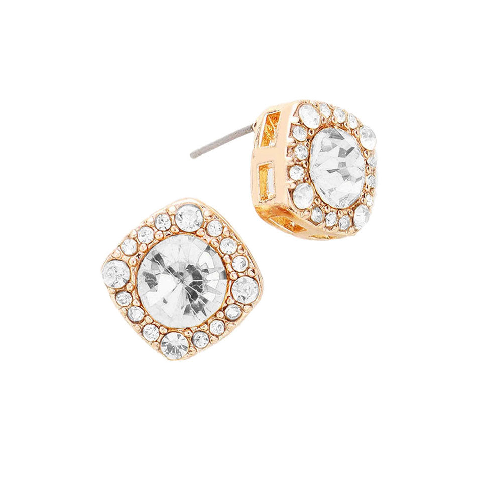 Round Glass Crystal Cut Quad Stud Earrings