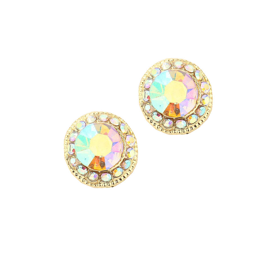 Women's Round Stone Stud Evening Earrings