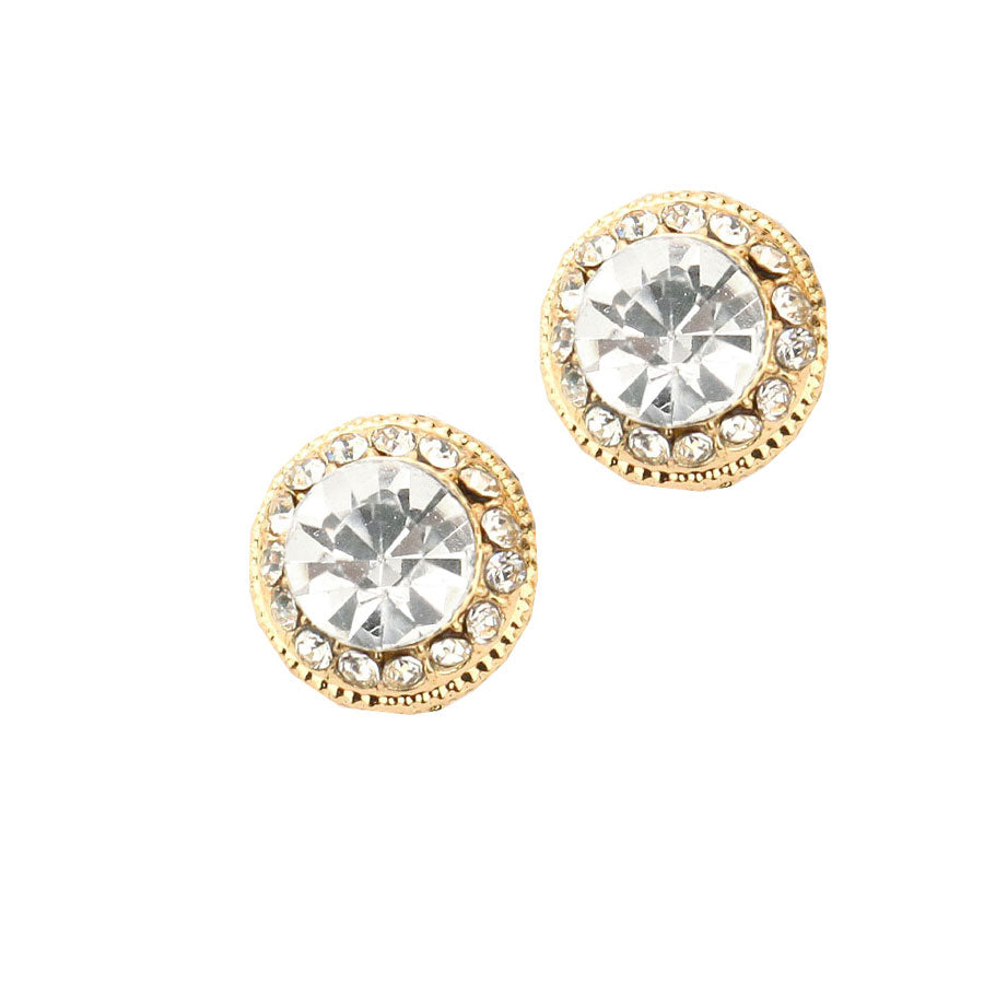 Women's Round Stone Stud Evening Earrings