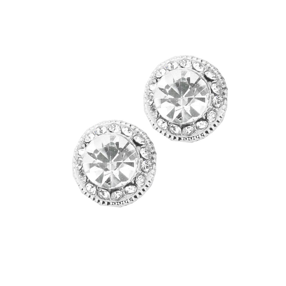 Women's Round Stone Stud Evening Earrings