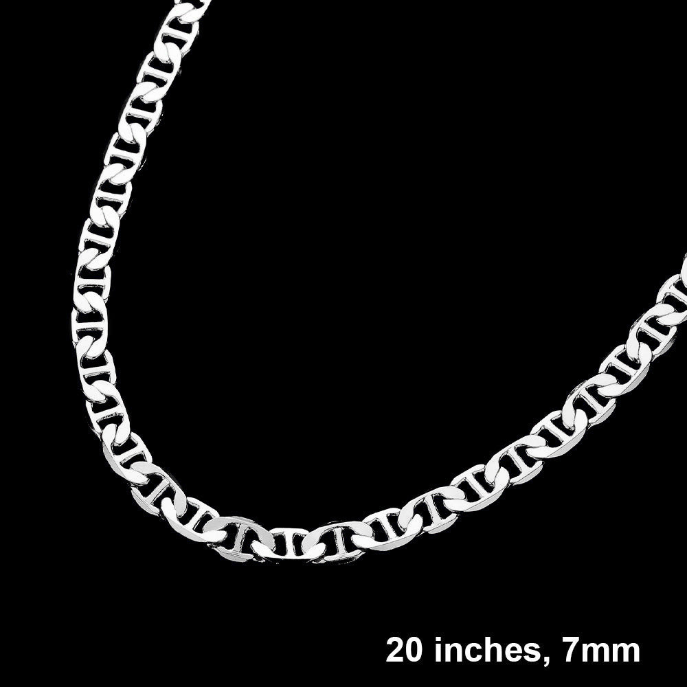 Silver Plated 20 Inch 7mm Mariner Metal Chain Necklace