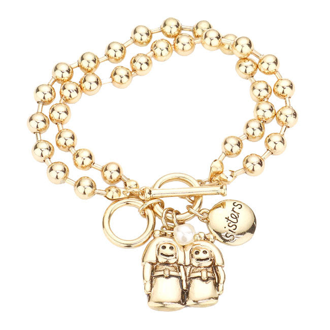 Sister Pearl Charm Toggle Bracelet