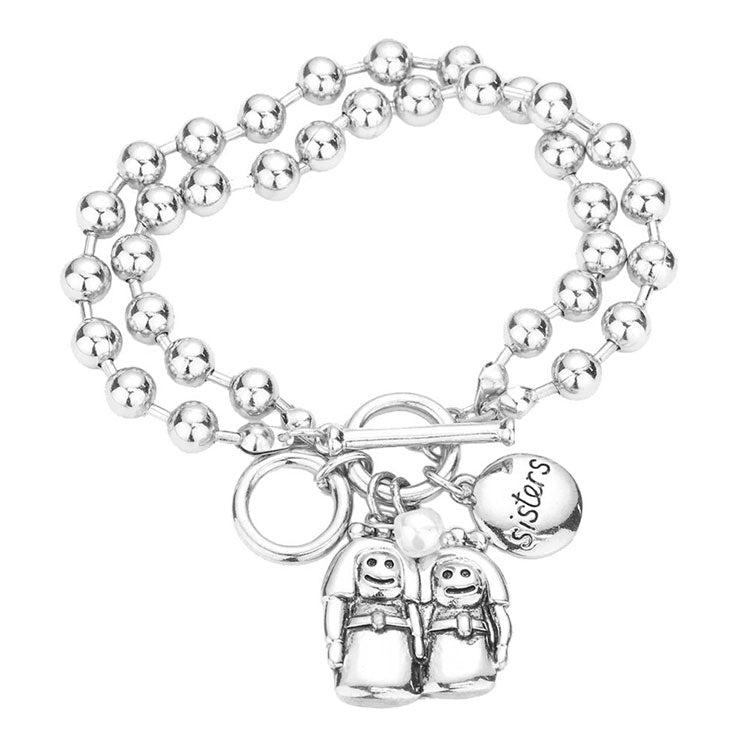 Sister Pearl Charm Toggle Bracelet