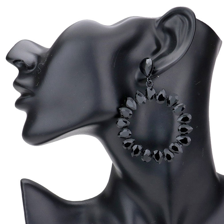 Teardrop Stone Cluster Open Circle Dangle Evening Earrings