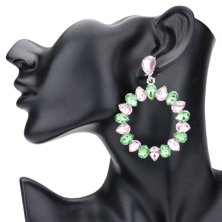 Teardrop Stone Cluster Open Circle Dangle Evening Earrings