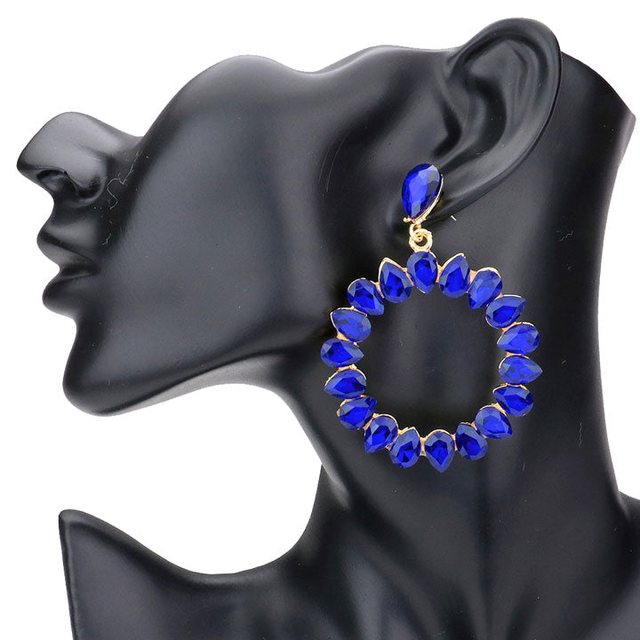 Teardrop Stone Cluster Open Circle Dangle Evening Earrings