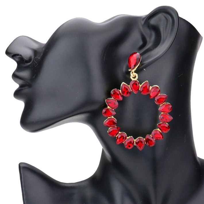 Teardrop Stone Cluster Open Circle Dangle Evening Earrings