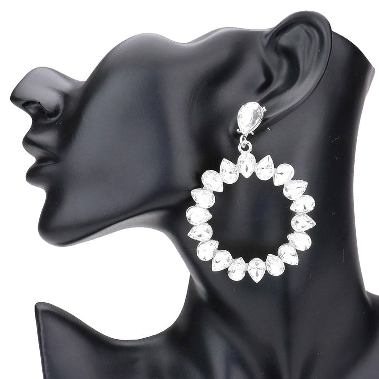 Teardrop Stone Cluster Open Circle Dangle Evening Earrings