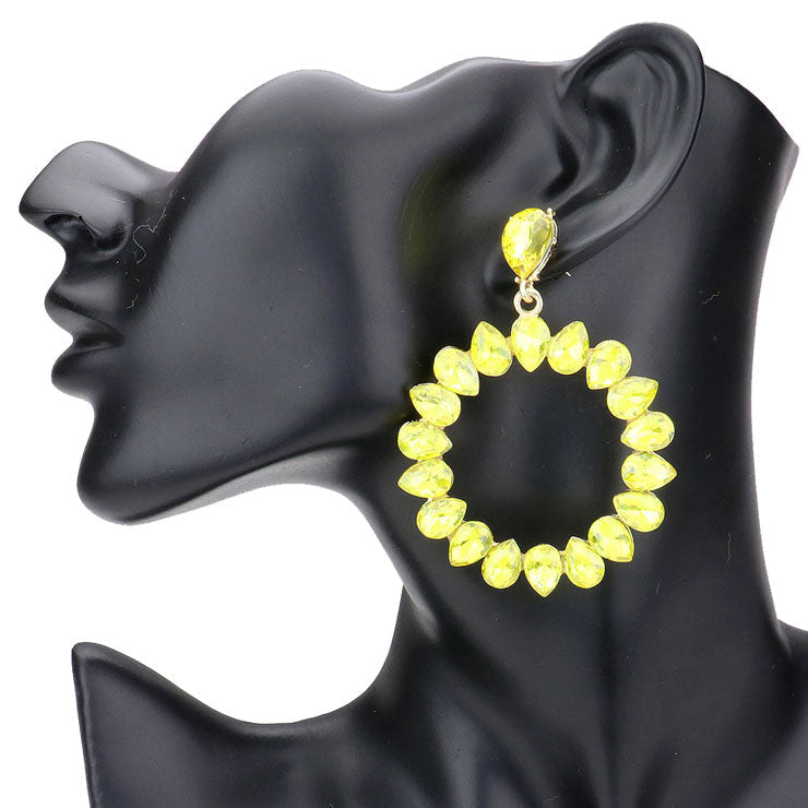 Teardrop Stone Cluster Open Circle Dangle Evening Earrings